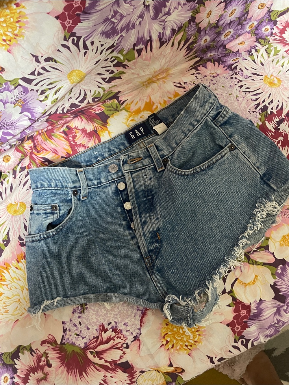 GAP Light Blue High-Rise Button-Fly Denim Booty Shorts